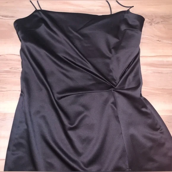 BLACK SATIN SPAGHETTI STRAP MINI DRESS - Picture 3 of 4